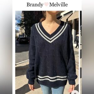 Nikki Heavy Wool Stripe Sweater Brandy Melville Navy